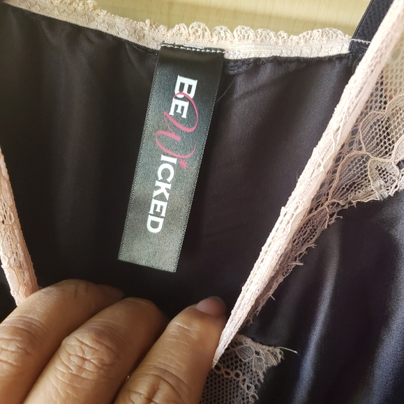 Free Be Wicked lace satin camise babydoll black black night gown size large - Picture 3 of 6